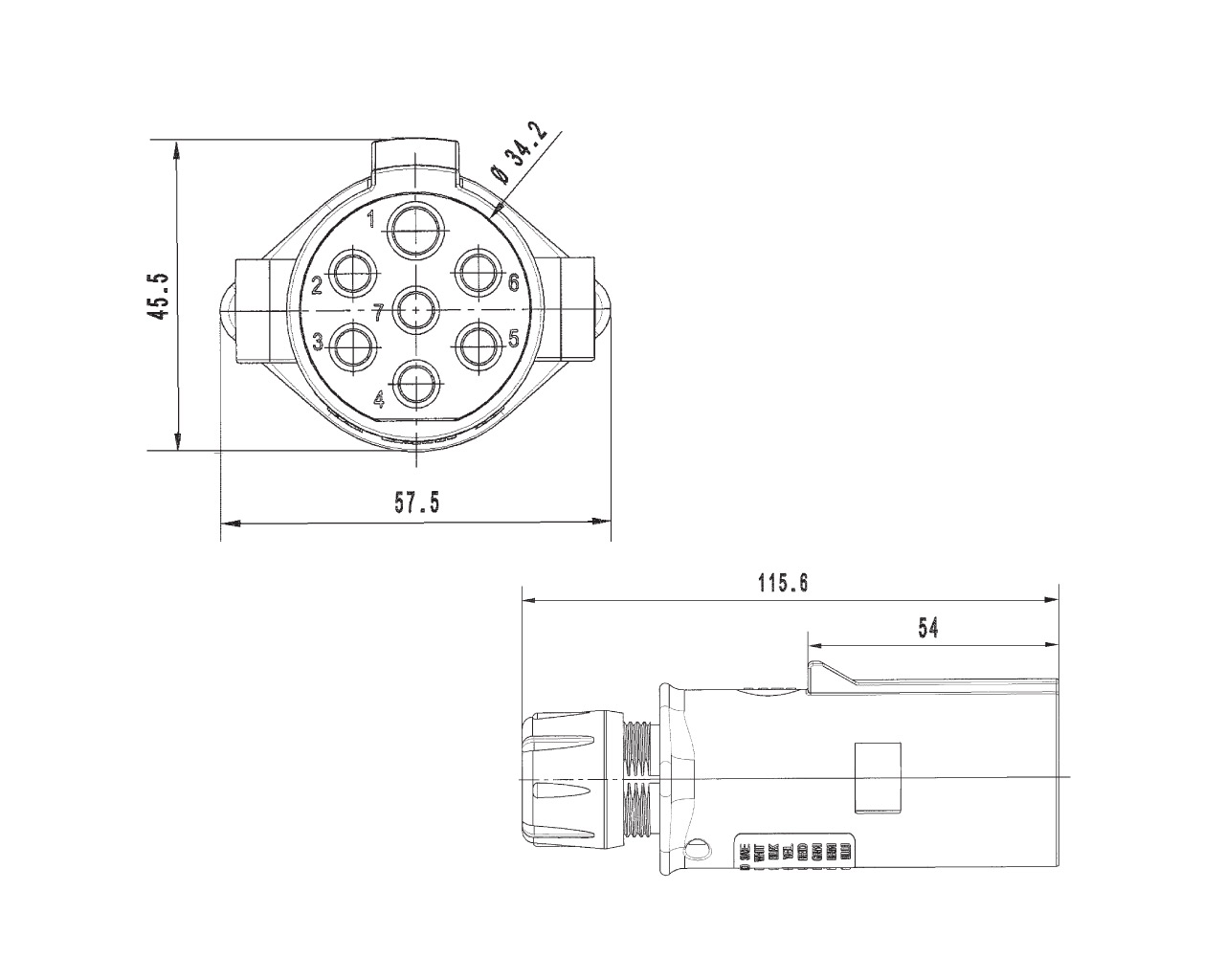 Stecker 7-polig ISO 3731 tech. Zeichnung 7 pol stecker 3731 2