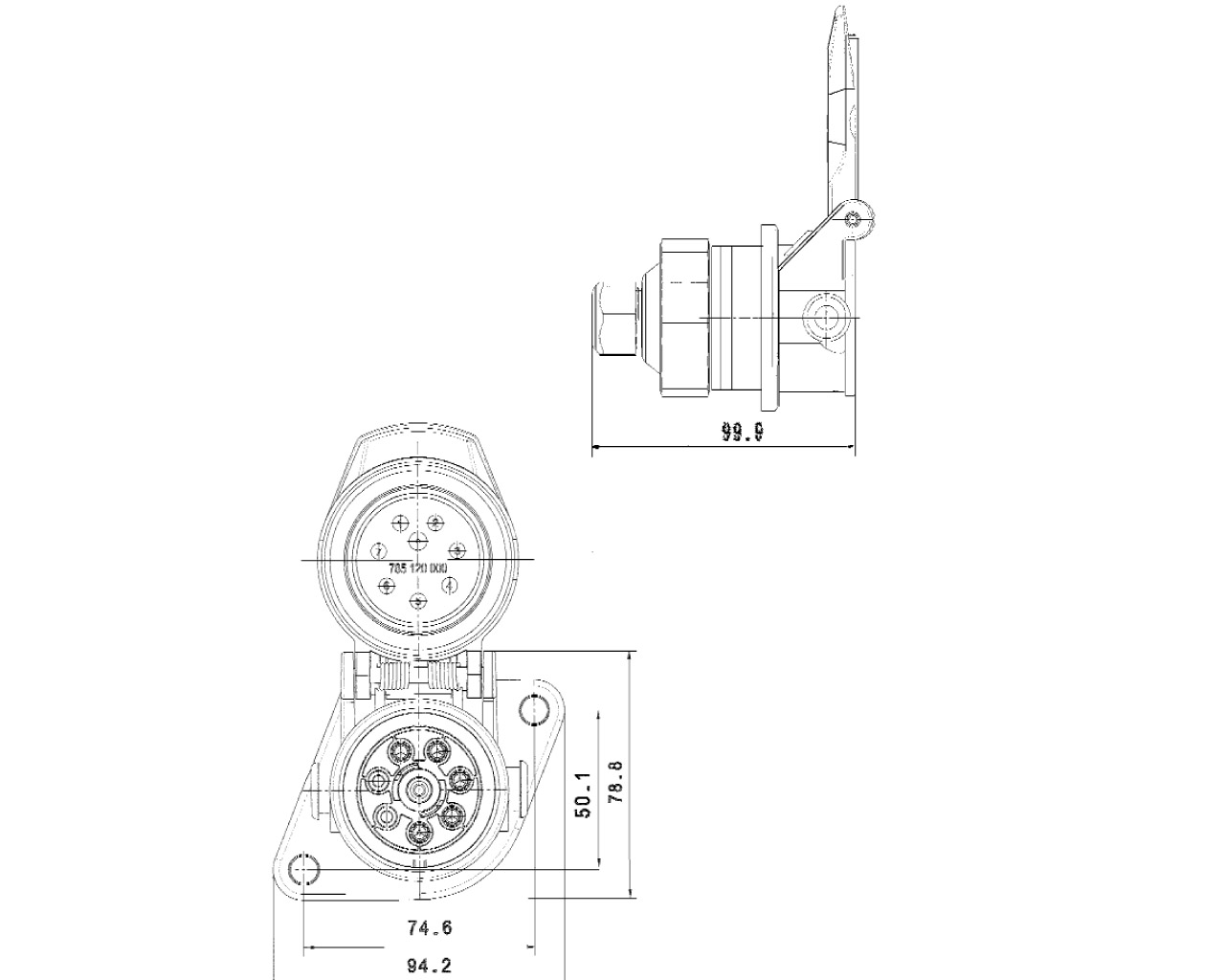 Steckdose 5-polig ABS tech. Zeichnung perfekt24v 7 2